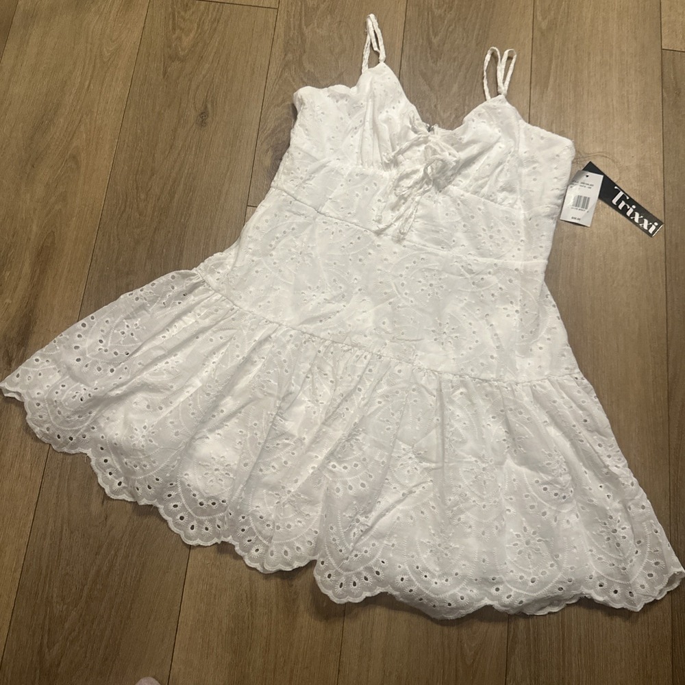 Trixxi Junior's White Eyelet‎ Sundress Spaghetti Strap Lined Short Size XL
